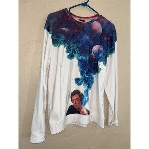White Sweatshirt Large Just One Hit Elon Musk 420 Smoke Galaxy